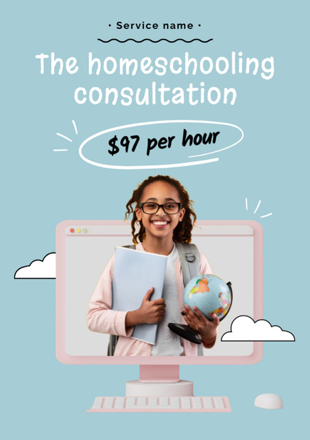 Home Education Ad with African American Girl with Globe Flyer A4 Πρότυπο σχεδίασης