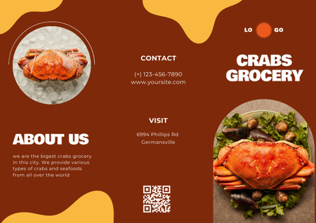 Crabs And Seafood Grocery Promotion With Serving Dish Brochure Design Template