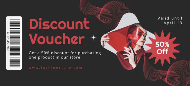 Fashion Discount Card in Red and Black Coupon 3.75x8.25in Design Template