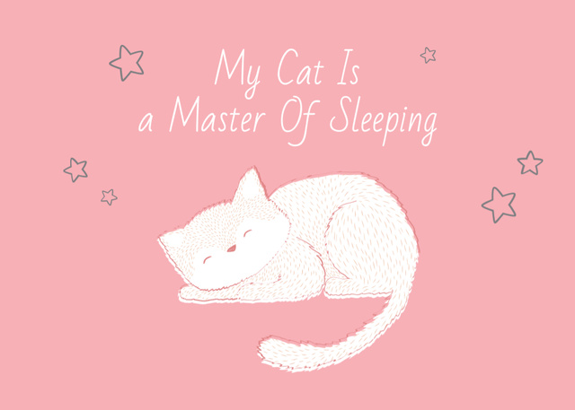 Cute Cat Sleeping Illustration In Pink Postcard 5x7in Design Template