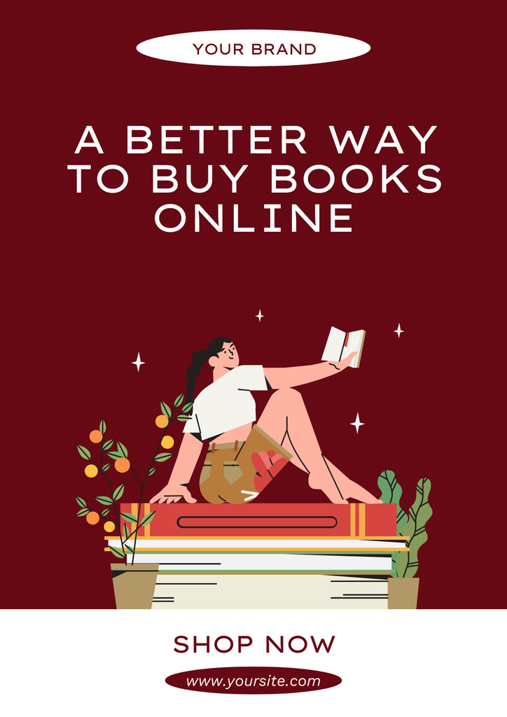 Online Sale Ad with Woman Reading Book Poster Tasarım Şablonu
