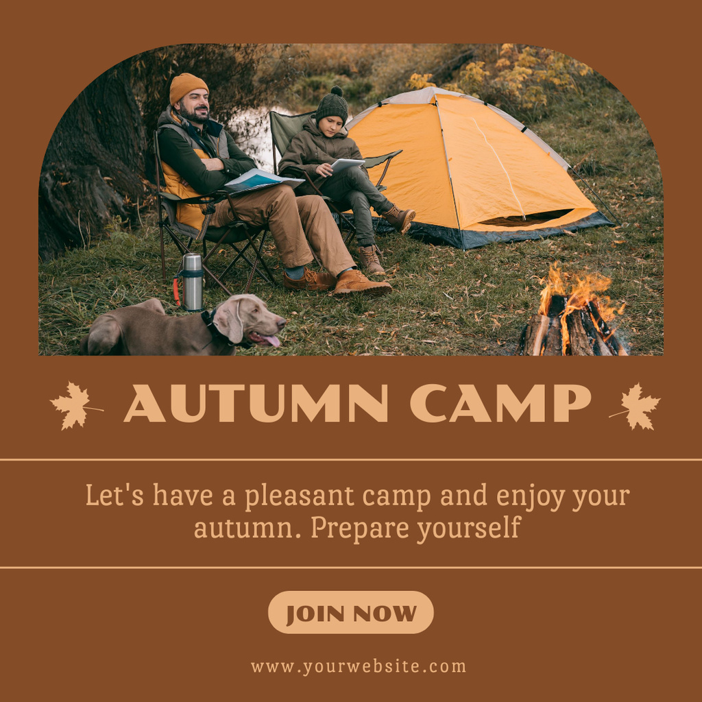 Fall Camping Ad with Family near Tent Instagram Design Template
