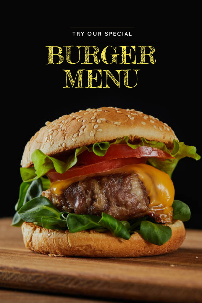 Platilla de diseño Fast Food Offer with Tasty Burger Pinterest