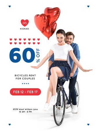 Valentine's Day Couple on a Rent Bicycle Poster US – шаблон для дизайну