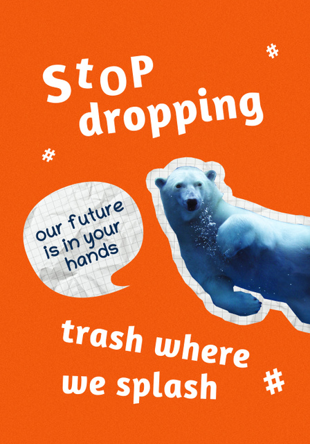 Pollution Awareness with White Bear Poster 28x40in Šablona návrhu