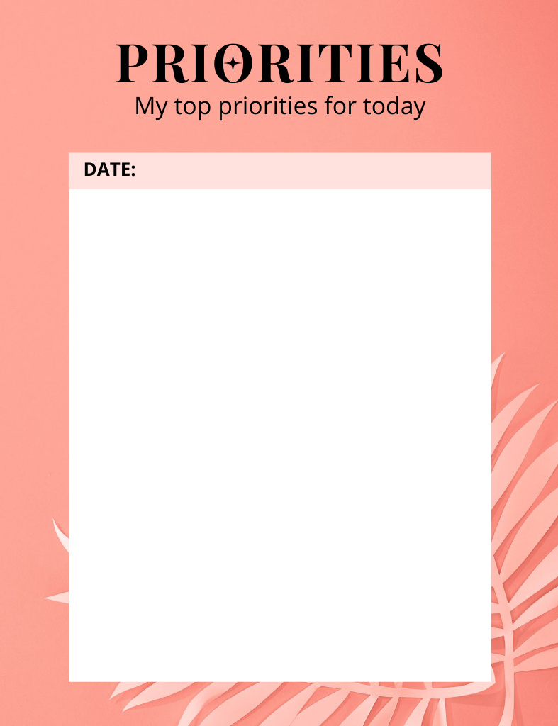 Simple Daily Priorities List in Pink Notepad 107x139mm Design Template