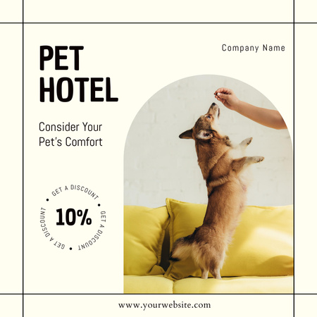 Pet Hotel Ad with Playing Dog Instagramデザインテンプレート