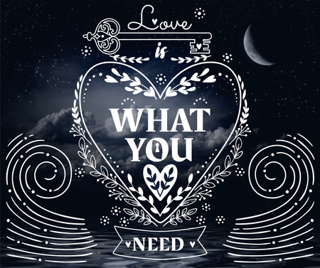 Love Quote in Heart on Sea at Night Facebook Design Template