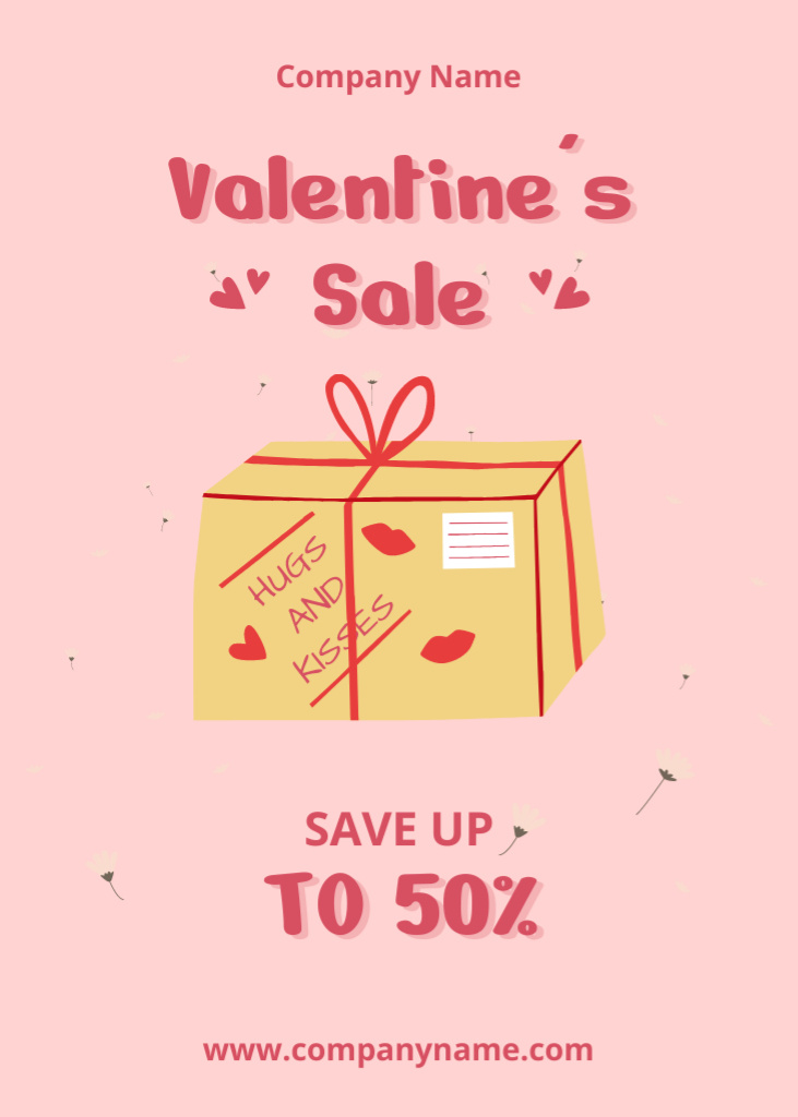 Valentine's Sale Announcement with Cute Parcel Post Postcard 5x7in Vertical Design Template