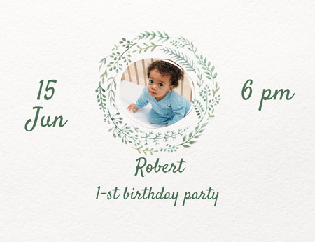 First Birthday Party of Little Boy Announcement Invitation 13.9x10.7cm Horizontal Tasarım Şablonu