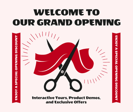 Ribbon Cutting Ceremony With Discounts Due Grand Opening Facebook Design Template
