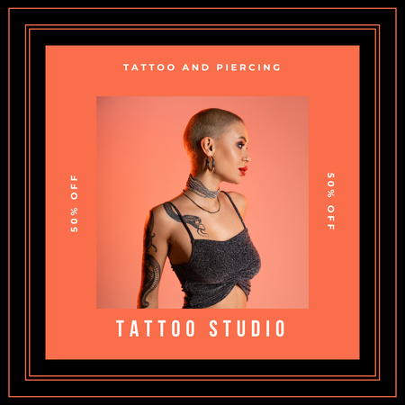 Tattoo Studio Services Offer With Discount In Red Instagram Design Template