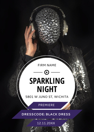 Plantilla de diseño de Invitación de fiesta nocturna con hombre en traje brillante Flyer A6 