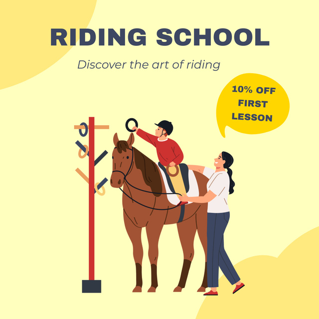 Discount on Lessons at Horse Riding School for Children Instagram AD – шаблон для дизайна