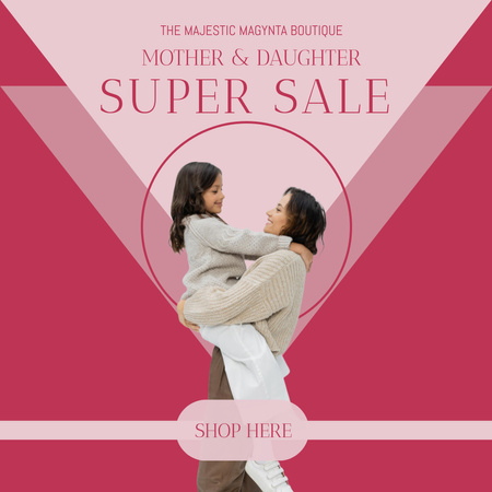 Sale Announcement with Happy Mother and Daughter Instagram Design Template