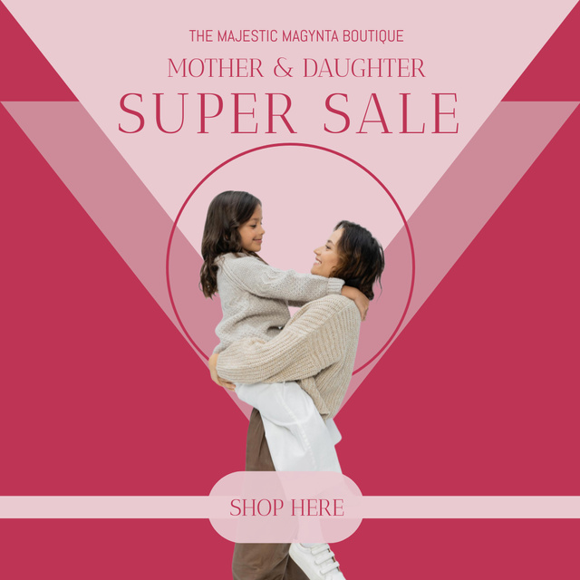 Sale Announcement with Happy Mother and Daughter Instagram Design Template