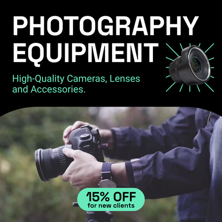 Various Photography Equipment With Discount Offer Animated Post Design Template