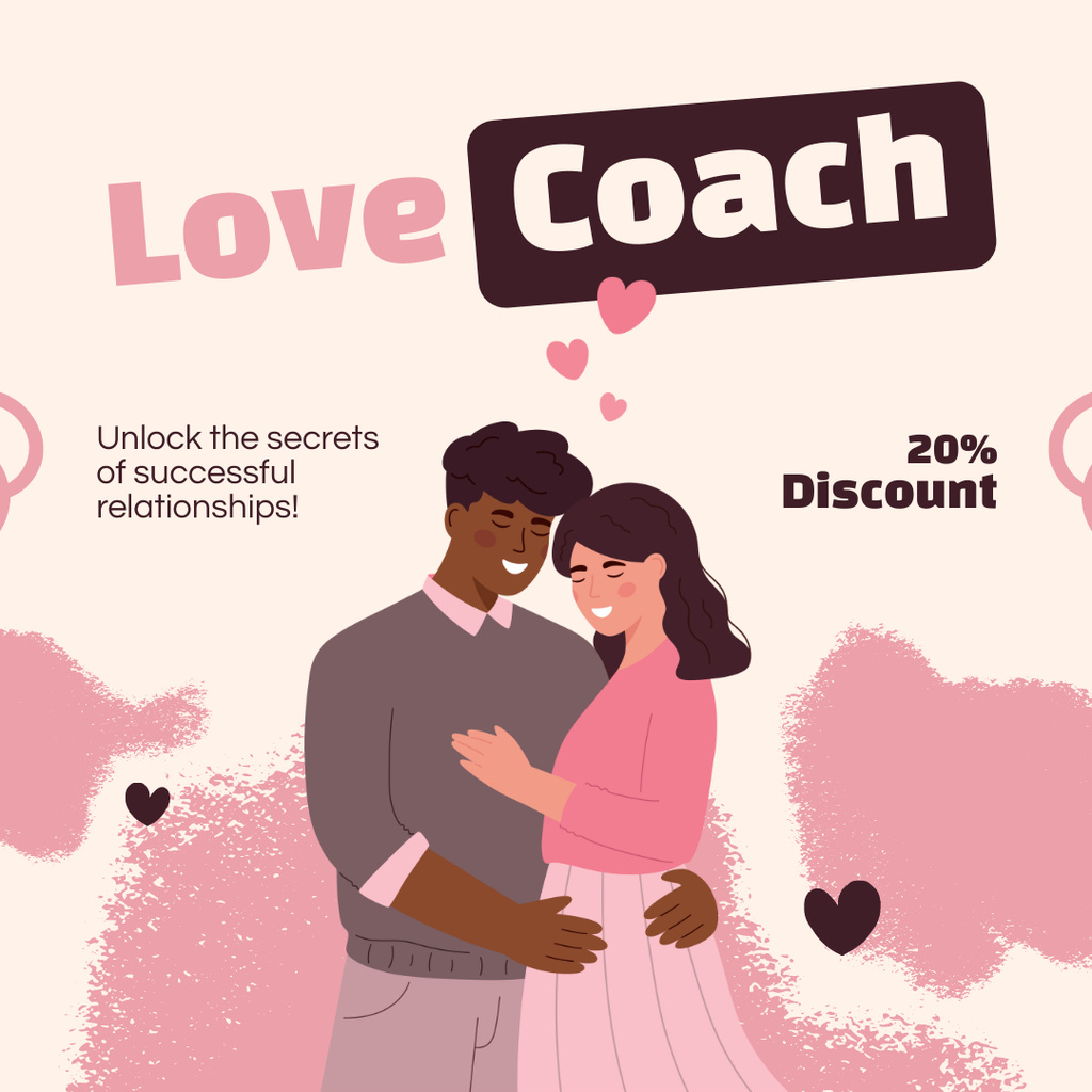 Ontwerpsjabloon van Instagram AD van Discount on Love Coach Services on Pink