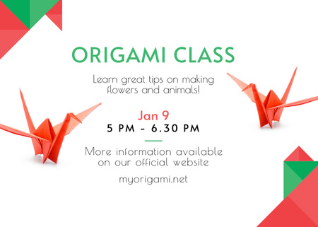 Platilla de diseño Origami Classes Invitation with Red Paper Bird Flyer 5x7in Horizontal