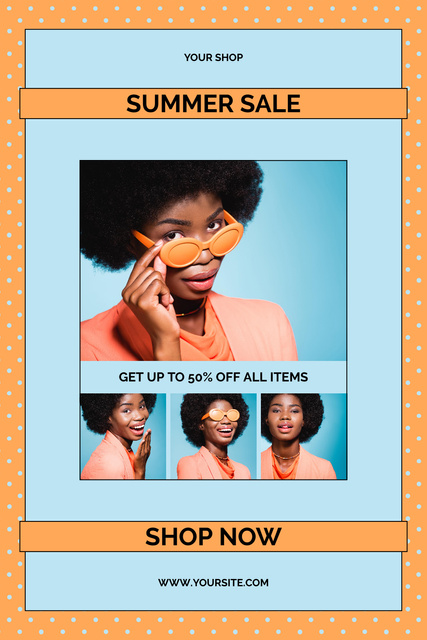 Summer Sale of Sunglasses Ad with Photo Collage Pinterest Design Template