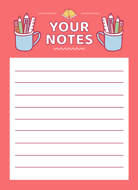 Study Planner with School Stationery Illustration Notepad 4x5.5in Design Template