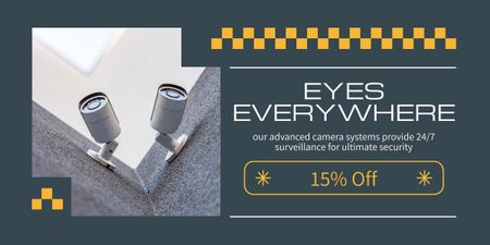 Security Cameras Promo on Blue Green Layout Image Design Template