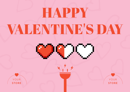 Ontwerpsjabloon van Card van Liefdevolle Valentijnsdaggroet met pixelhartjes