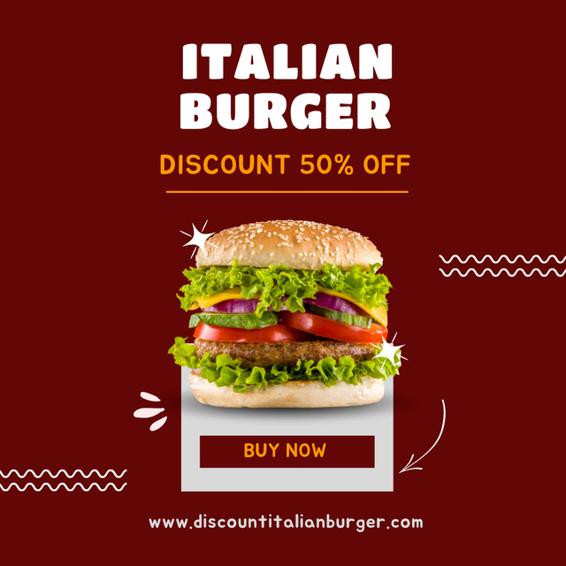 Designvorlage Yummy Italian Burger At Half Price Offer für Instagram