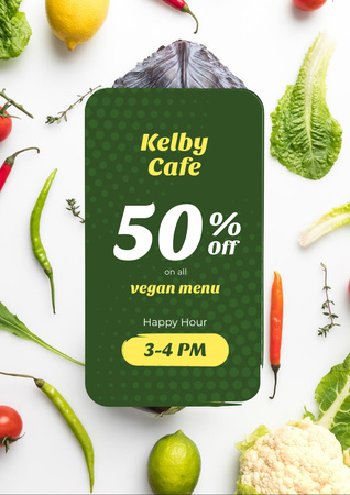Happy Hour Cafe Offer Fresh Vegetables Flyer A4 Design Template