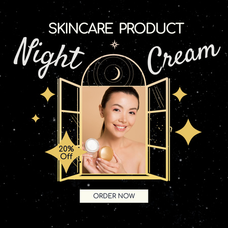 若い女性とのナイトクリーム広告 Instagramデザインテンプレート