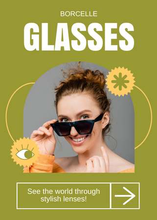 Template di design Layout pubblicitario per occhiali da sole estivi con foto Flayer