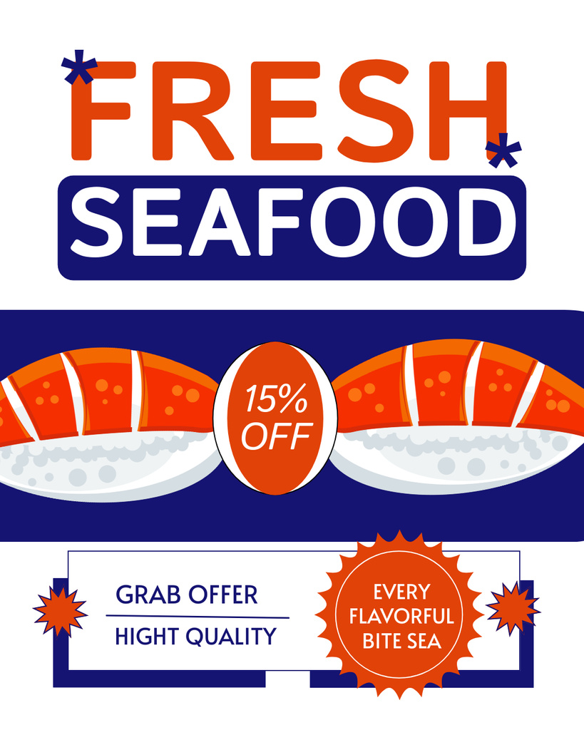 Fresh Seafood Offer with Illustration of Salmon Instagram Post Verticalデザインテンプレート