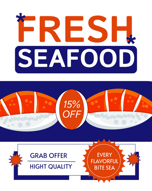 Fresh Seafood Offer with Illustration of Salmon Instagram Post Vertical Modelo de Design