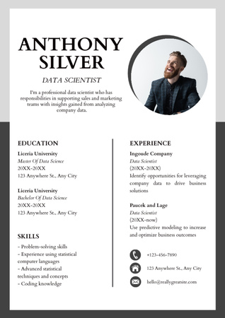 Data Scientist Skills and Experience Resume Design Template
