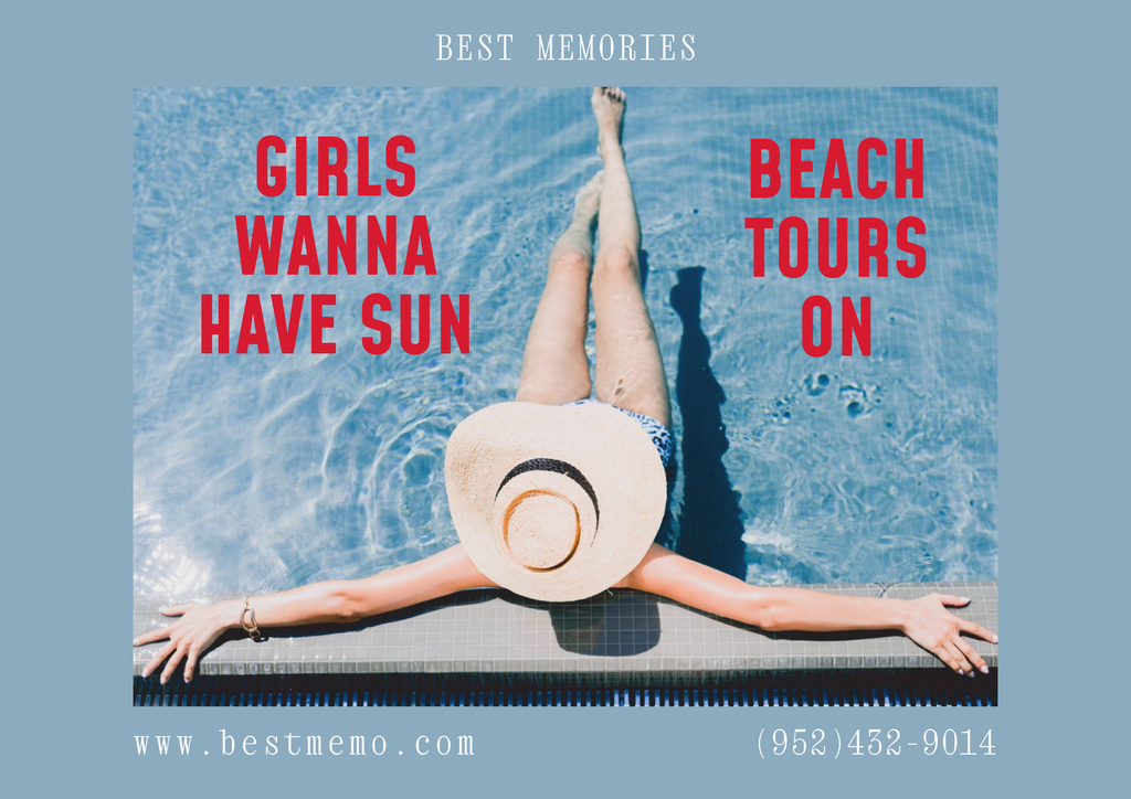 Designvorlage Summer Travel Inspiration with Woman in Pool für Poster B2 Horizontal