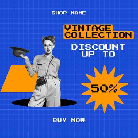 Pre-owned vintage clothes pixel illustrated Instagram AD Design Template
