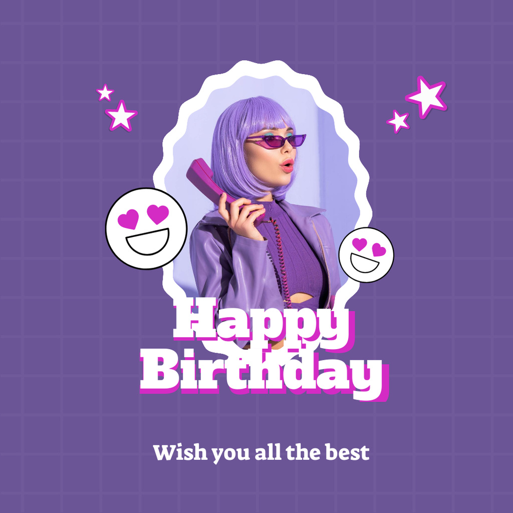 Designvorlage Simple Birthday Greeting and Wishes on Purple für Instagram