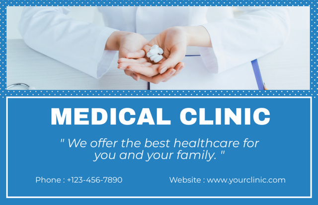 Healthcare Services Ad with Pills in Doctor's Hands Thank You Card 5.5x8.5in Design Template