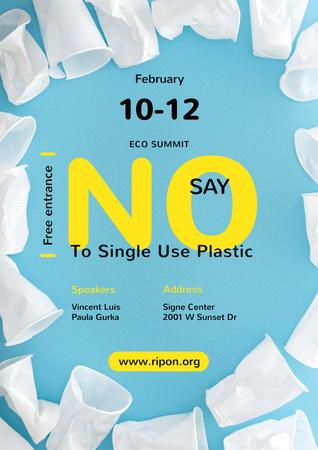 Plastic Waste Concept Disposable Tableware Poster Modelo de Design