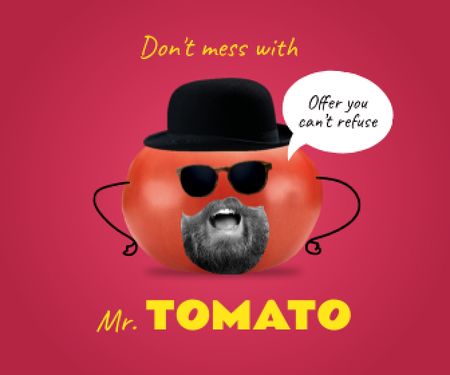 Funny Tomato Character with Human Mouth Large Rectangle Πρότυπο σχεδίασης