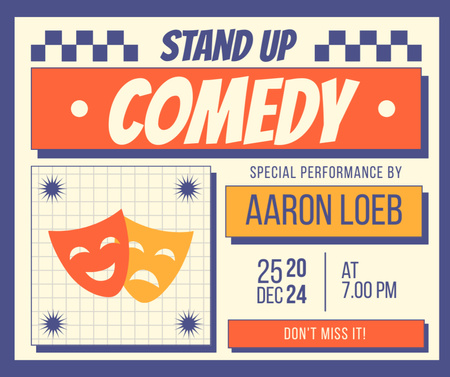 Announcement about Stand-Up Show in Blue Frame Facebook Design Template