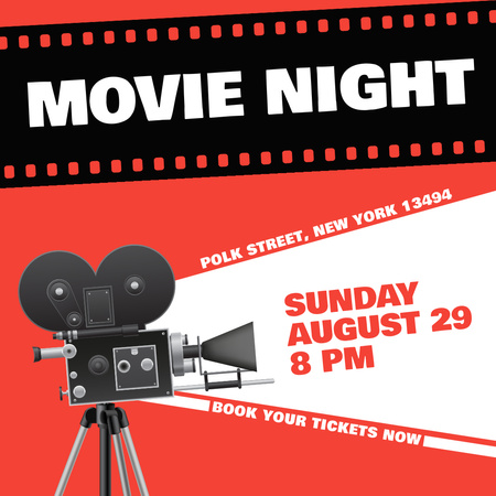 Movie Night Announcement with Movie Projector Instagram Design Template