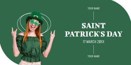 Happy St. Patrick's Day with Red Haired Woman Twitter Design Template