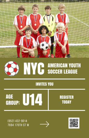 Youth Soccer League Club Ad Invitation 5.5x8.5in Design Template