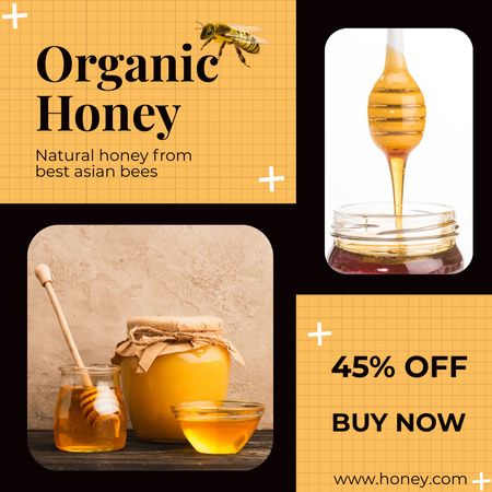 Organic Honey Sale Black and Yellow Instagram Design Template