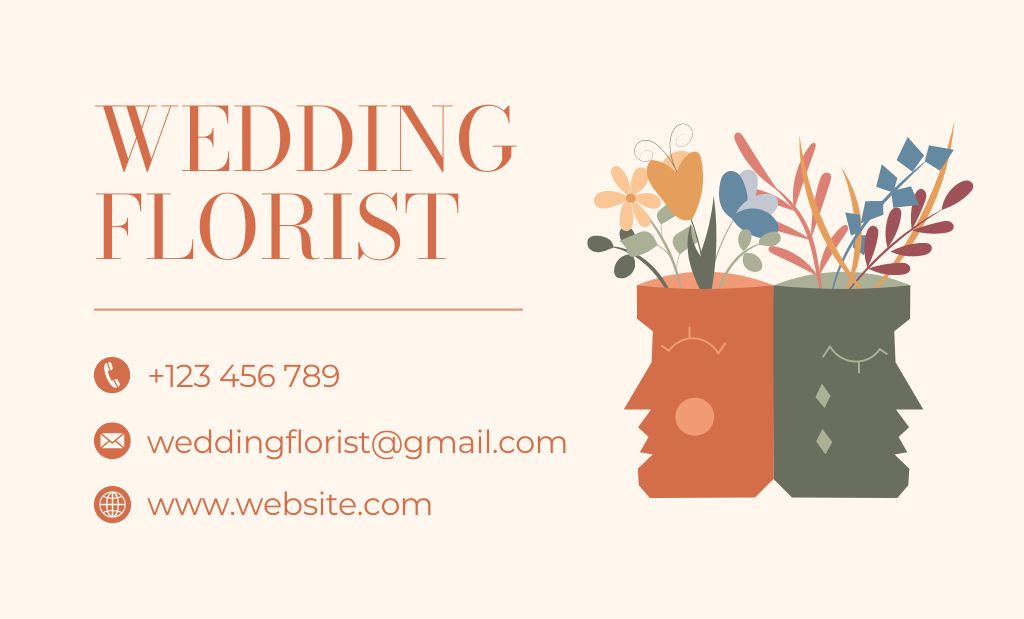 Wedding Floral Services Offer on Beige Business Card 91x55mm Design Template