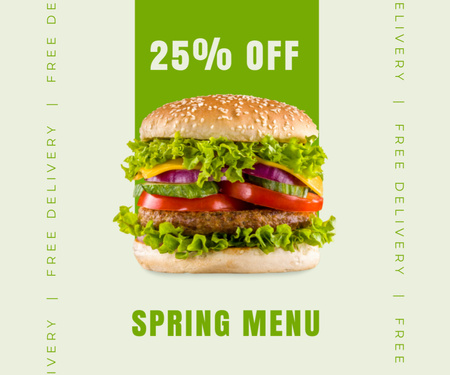 Spring Burger With Discount Offer And Delivery Medium Rectangle Design Template