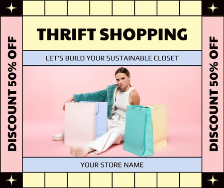 Woman at Thrift Shopping Pastel Facebook Design Template