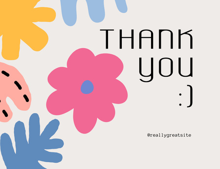 Thank You Text with Big Doodle Flowers Thank You Card 5.5x4in Horizontal Tasarım Şablonu