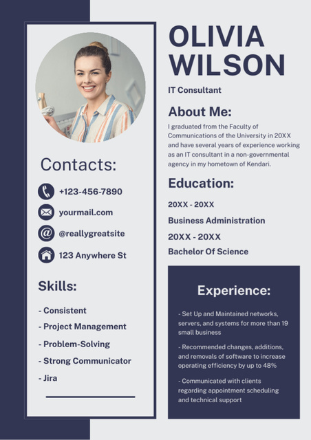 Szablon projektu Skills and Experience of IT Consultant Resume